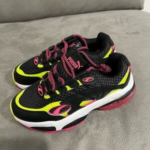 Puma Black and Neon Pink Athletic Shoes